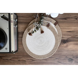 Juego de manteles individuales trenzados a mano de yute, mesa de granja Vintage rústica y mesa de comedor, manteles individuales de ratán bordados cuadrados para fiestas - Product Image 3