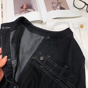 Black <b>Denim</b> <b>Jacket</b> Women Fashion Round Neck Single-breasted Loose Coats Korean Design Retro Washed <b>Short</b> Top Spring Autumn - Product Image 6