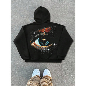 Hoodie personnalisé avec <span class=keywords><strong>strass</strong></span>, effet délavé, fermeture éclair, hoodie à paillettes, coupe ample, en coton French Terry - Product Image 3
