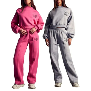 Sudadera de algodón con cuello personalizado y logotipo, ropa deportiva, chándal para mujer, conjunto de 2 piezas para correr, conjunto de chándal en relieve para correr - Product Image 1