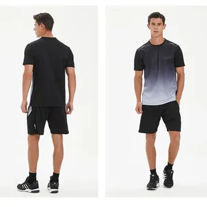 Ropa deportiva de secado rápido de seda helada para hombre, camiseta, pantalones cortos, conjuntos de entrenamiento de gimnasio para correr, deportes, manga corta - Product Image 2