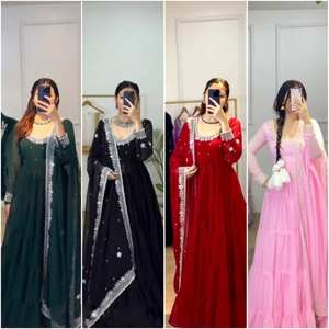 Presentamos un nuevo vestido de Georgette de imitación con volantes completamente cosido con parte inferior y vestido Dupatta listo para usar - Product Image 3