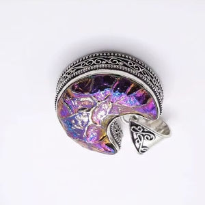 Colgante de Mosaico de Luna Creciente Bohemia Hecho a Mano en Plata de Ley con Iridiscente Morado, 20% Nuevo, Regalo de Año Nuevo con Cadena de Bambú - Product Image 4