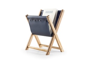 Organizador de Revistas y Periódicos de Madera y Cuero para el Suelo, Decoración para Sala de Estar/Oficina en Casa, Soporte de Pie - Product Image 4