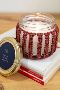 Fil noué macramé bougies bohèmes rayures classiques large pot de bougie noué à la main pour les décors de maison et de bureau - Product Image 3