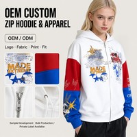 Sweat à capuche zippé unisexe en coton 100% personnalisé, style graffiti, coupe oversize, pour l'automne, avec blocs de couleur, idéal pour le streetwear (OEM)