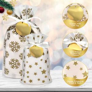 6 pièces élégant rouge tissu sacs-cadeaux motif brodé Polyester matériel Style ouvert 3 tailles pour les vacances saisonnières cadeau donnant - Product Image 4