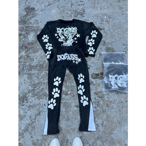 Wholesale Custom High Quality Men's Loose Oversized Blank Distressed Acid Wash <b>Waffle</b> Knit Double Layer Long Sleeve T-<b>shirt</b> - Product Image 4