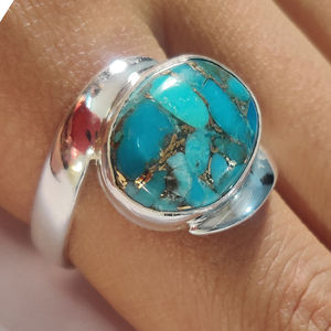 Nueva llegada hecha a mano de plata esterlina turquesa piedra anillos plata turquesa anillos declaración ovalada turquesa 925 plata esterlina - Product Image 2