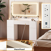 Coiffeuse de chambre à coucher de haute qualité, moderne et minimaliste, avec miroir LED blanc et grands tiroirs de rangement