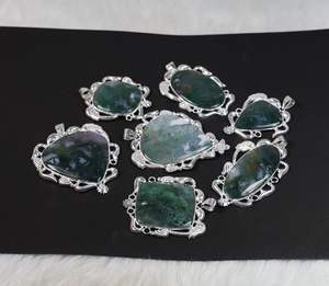 Magnifique pendentif en agate verte mousse, bijou de créateur, vente en gros pour la revente au détail - Product Image 3