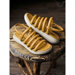 Ochre Puffy Gladiator Flat Sandals for Ladies Lightweight TPR Insole Cushioning Anti-Slippery Evergreen Fashion Trend Size 433 Y - Product Image 2