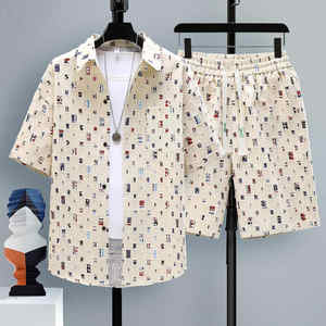 Conjunto de 2 Piezas de Verano para Hombre, Transpirable, 100% Algodón, Traje Casual, Camiseta de Manga Corta y Pantalones Cortos - Product Image 1