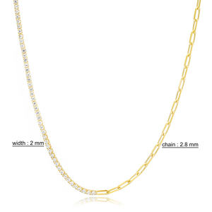 Collier ras du cou en argent sterling 925 turc fait à la main avec zircon, chaîne mi-tennis mi-lien, cadeau de mariage tendance, bijoux - Product Image 2