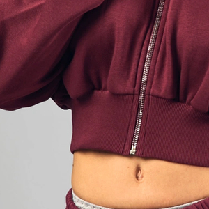 Sweat à capuche court et ample avec fermeture éclair, manches longues, respirant et confortable, pour les acheteurs en gros, design décontracté et tendance - Product Image 3
