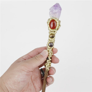 Sceptre Ornemental Créatif <span class=keywords><strong>en</strong></span> <span class=keywords><strong>Cristal</strong></span> Blanc Naturel et Améthyste, Bâton Magique Personnalisé, Arme Religieuse de Jeu - Product Image 2