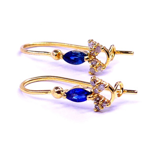 Pendientes de oro de 14 quilates hechos a mano con diamantes de imitación, joyería con piedras preciosas de zafiro azul, para mujeres - Product Image 3