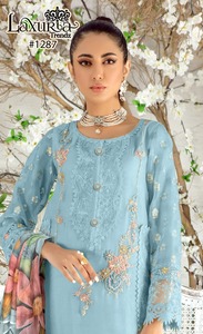 Dernier ensemble Kurti fantaisie traditionnel de créateur Fab Zone Faux Georgette broderie séquence travail robe en soie fête Salwar Sari - Product Image 4