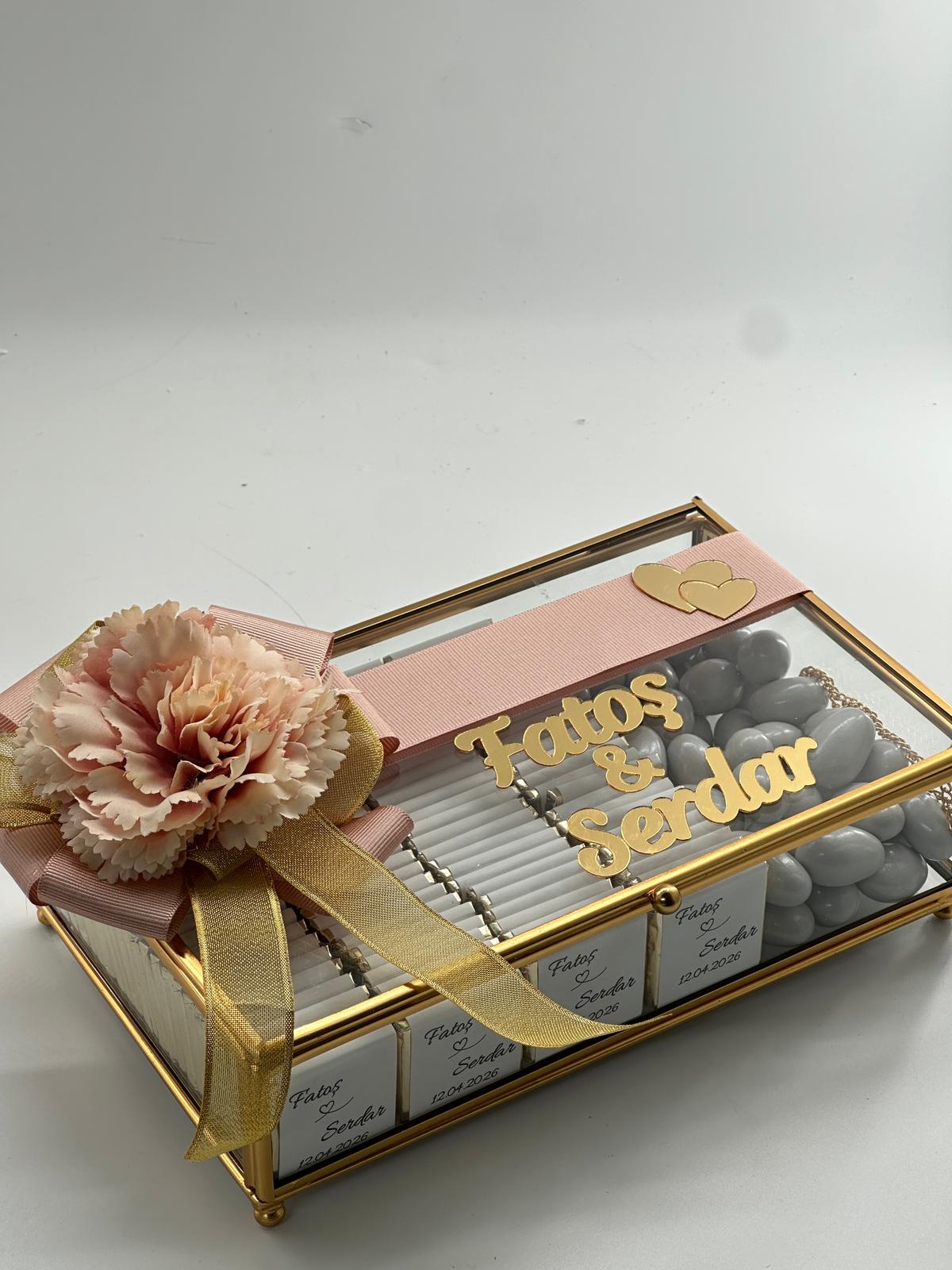 Gold Glass Box -100 pcs Chocolate with Paper