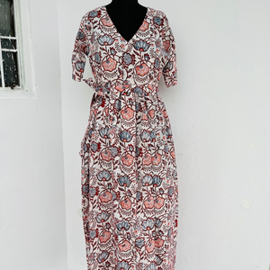 Robes longues imprimées de style vintage pour femmes, tenue décontractée pour les festivals de plage avec décoration de boutons, taille naturelle - Product Image 1