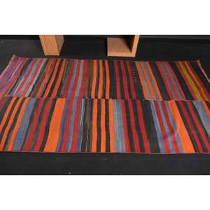 Tapis turc classique de style bohème Orange rouge 4.4x8.4ft laine patchwork avec support en latex pour motif rectangle de chevet d'entrée - Product Image 3