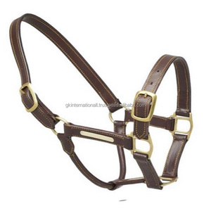 Licou de cheval en cuir à double pli cousu robuste avec quincaillerie réglable en laiton massif et licou de cheval de plaque signalétique - Product Image 4