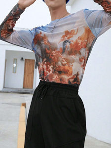 เสื้อยืดแขนยาวคุณภาพสูงสำหรับผู้ชาย ผ้าฝ้าย 100% สีดำล้วน เสื้อผ้าแฟชั่น เสื้อยืดคอกลมแขนยาวระบายอากาศได้ดีสำหรับผู้ชาย - Product Image 4