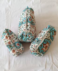 Eco-Friendly for <b>Bag</b> for Women Indian Lotus Hand Block Printed Traveling <b>Makeup</b> Pouches Cotton <b>Quilted</b> Zipper - Product Image 5