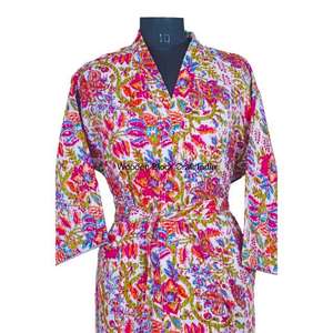 Robe kimono longue vintage en coton biologique 100% pur, matelassée, faite à la main, mode indienne pour les festivals, vêtements de nuit, veste confortable - Product Image 3