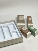 Boîte-cadeau en papier rigide verte de luxe écologique avec plusieurs compartiments pour ensemble de soins de la peau de marque de pain imprimé avec logo personnalisé