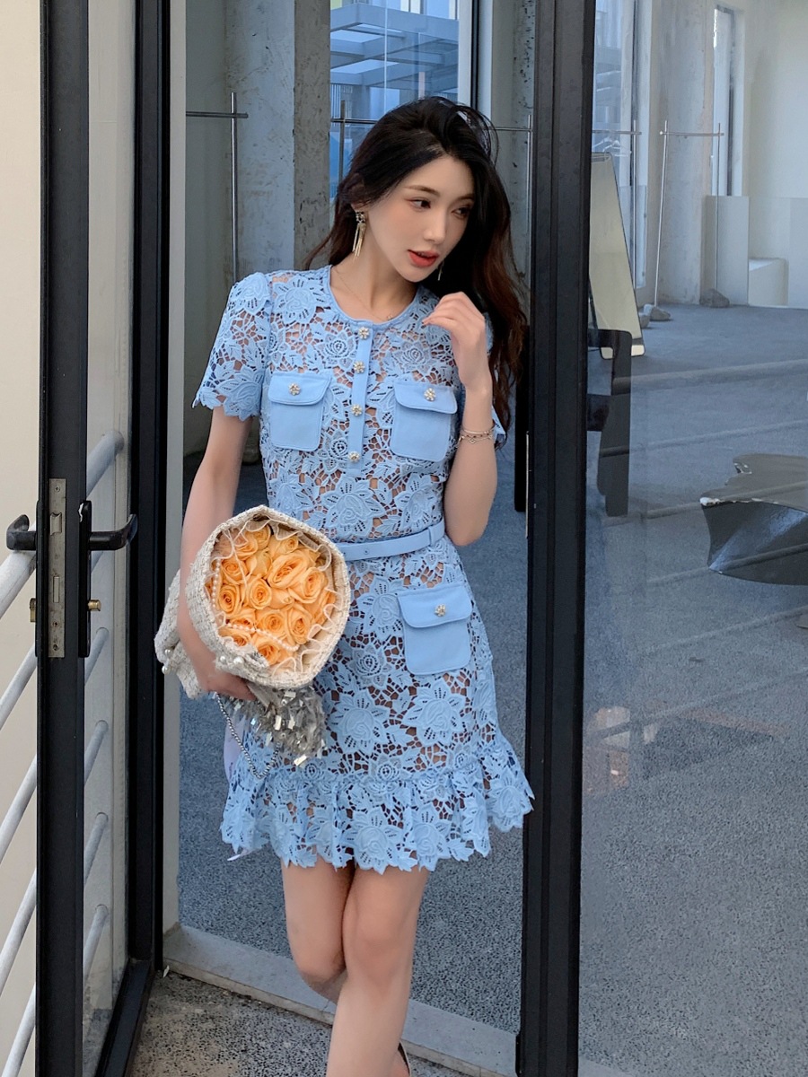 2025 Spring Summer New Arrival Women Blue Guipure Lace High Waist Slim Fit Short Sleeve Crew Neck Dress| Alibaba.com 2025 Spring Summer New Arrival Women Blue Guipure Lace High Waist Slim Fit Short Sleeve Crew Neck Dress| Alibaba.com