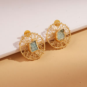 Boucles d'oreilles à clipser géométriques en laiton et alliage de zinc, fabriquées à la main, avec cristaux en strass |   Style bouddhiste tibétain classique pour femmes - Product Image 2