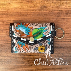 Porte-monnaie multifonctionnel en cuir véritable de style occidental pour femmes, avec motif floral, porte-clés, populaire, fait à la main - Product Image 2