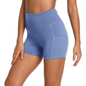 Shorts de Yoga de Cintura Alta con Control de Abdomen, Color Sólido, al por Mayor, Personalizados, para Mujer, Shorts Casuales de Ciclismo con Bolsillos - Product Image 1