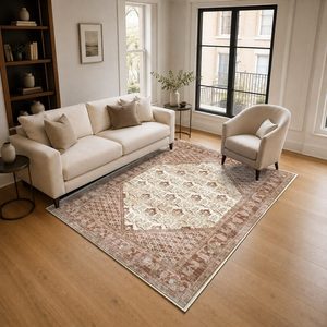 RUGS DEPOT LXDP-0057 Wholesale Terracotta Gold Vintage Oriental Digital Printed Machine Washable Chenille Area Rug Non <b>Slip</b> - Product Image 2