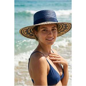 Sombrero Panamá de Paja, Azul Marino, Estampado, Ala Ancha, Sombrero de Verano HSR2121 - HSR2121-NAVY BLUE - Product Image 3