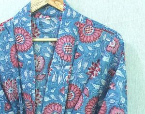 Kimono de algodón con estampado Floral azul ligero, ropa informal de verano transpirable con bolsillos de parche, mujeres sostenibles en 2025 - Product Image 4