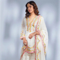 Ensemble haut, pantalon et dupatta brodés pour femmes indiennes, confectionné en tissu Faux Georgette, prêt-à-porter, par Blossom Fabric Designer.