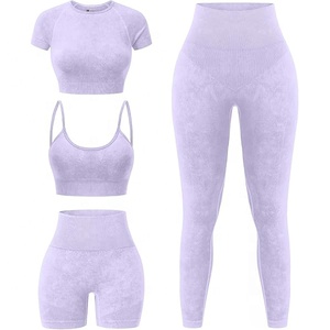 Ropa deportiva personalizada sin costuras, conjunto de yoga de 4 piezas con efecto levanta glúteos. - Product Image 1