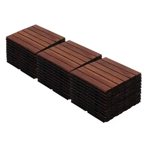 US 12\"X12\" Striped Pattern <b>Interlocking</b> Deck <b>Tiles</b> Square Acacia Hardwood Smooth Wood Grain for Outdoor Basement <b>Flooring</b> - Product Image 1