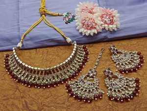 Conjunto de joyas chapadas en oro Kundan tradicional indio y conjunto de collar de cobre para mujeres y niñas accesorios indios joyería Mujer - Product Image 2