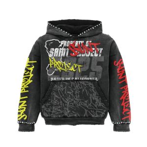 Sweat-shirts à capuche surdimensionnés pour hommes, à manches latérales évasées, style mode, grammage lourd, avec logo personnalisé, effet délavé à l'acide, effet soleil, fermeture éclair, sérigraphie - Product Image 3