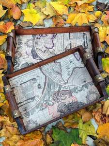 Juego de bandejas de madera para servir con asas (Juego de 2 bandejas de Decoración de cocina de granja) Organizador de mesa de centro decorativo - Product Image 3