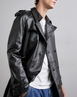 Manteau trench en cuir véritable noir pour homme, grande taille, ceinturé, long, imperméable, respirant, écologique, style vintage, réversible