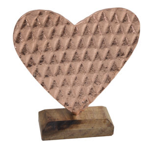 Vente en gros Décoration de table de mariage Décoration en métal en forme de coeur Cuivre antique avec base en bois Ornements de Noël Matériau élevé - Product Image 1