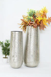 Vase décoratif en aluminium tendance, nickelé, vase décoratif de sol, surface brute en métal, vase martelé pour la décoration de la maison/du mariage - Product Image 5