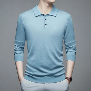 Jersey de poliéster/algodón estampado informal elegante para hombre, camiseta transpirable, nueva colección de primavera y otoño, prendas de punto holgadas con botones - Product Image 4