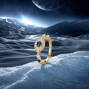 Jeulia Mystical Gold <b>Evil</b> <b>Eye</b> Protection <b>Ring</b> Geometric Sterling Silver Design - Product Image 6