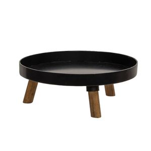 Bandeja de servicio redonda negra moderna con patas de madera y diseño elegante, ideal para exhibición elegante y uso doméstico funcional - Product Image 1