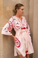 Chemisier paysan féminin personnalisé 2026 à manches longues, broderie ukrainienne féerique, en lin et coton, avec pompons, taille XL, pour le travail